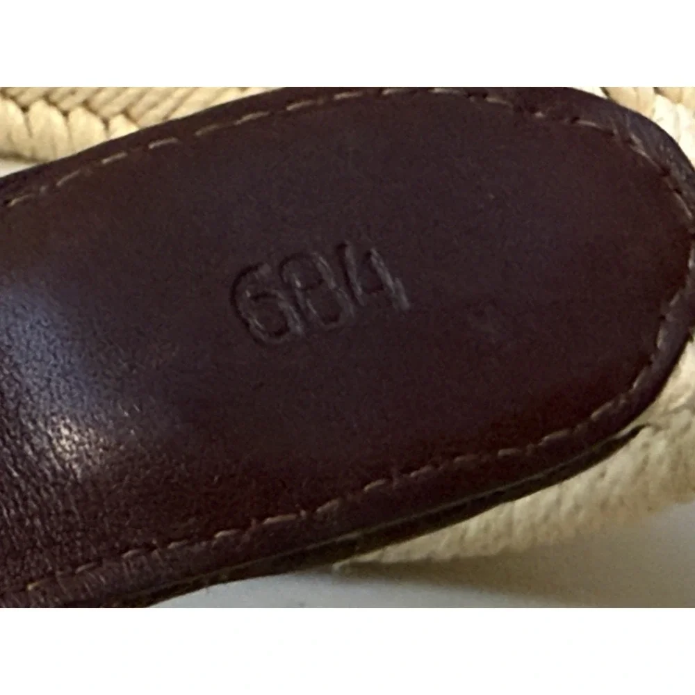 Vintage Torino brown leather belt 40 Solid Brass Buckle Woven‎ Beige Braided